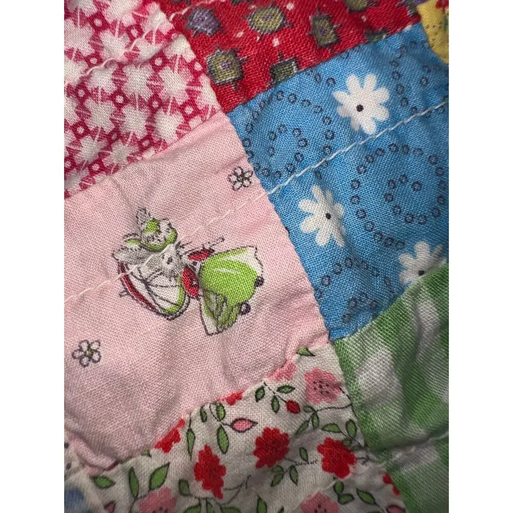 Vintage Patchwork Quilt for baby dolls yellow floral bunny cottage core 19x 19